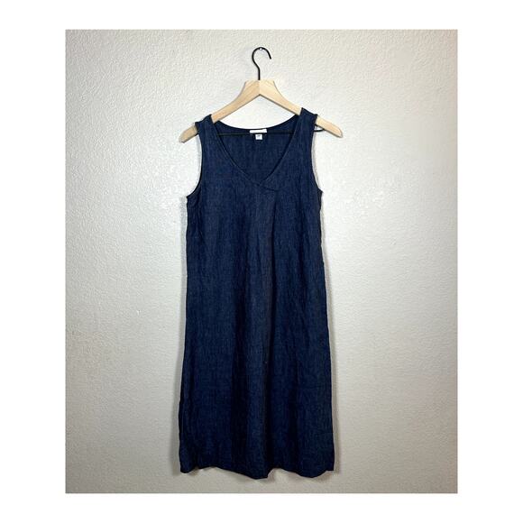 Garnett Hill 100% Linen Denim Blue Midi Dress Size 2 - Picture 1 of 7